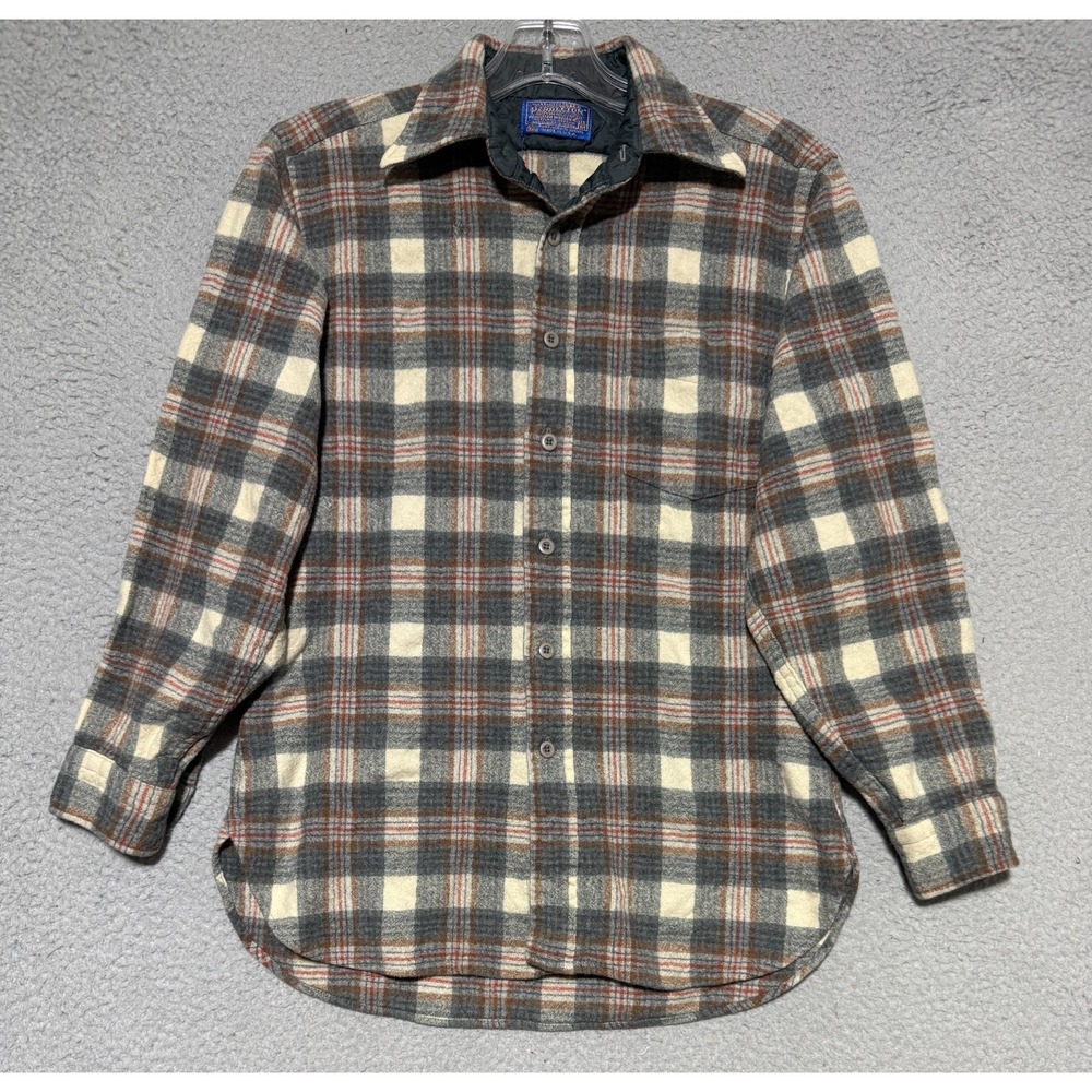 Vintage Pendleton Plaid Pure Virgin Wool Button Down Shirt Mens M (Fits Small)